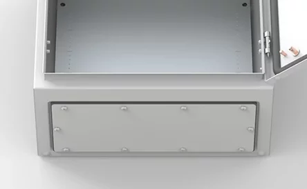 Improved gland plate grounding for wall mounted mild steel enclosure simplifies assembly