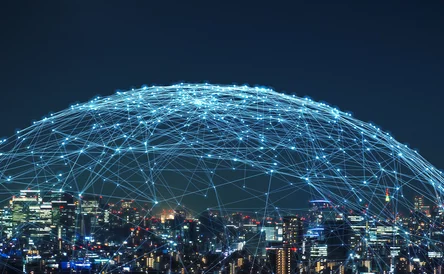 Smart city and communication network concept. 5G. LPWA (Low Power Wide Area). Wireless communication.