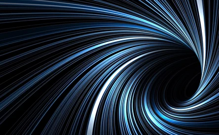 Dark blue tunnel with pattern of glowing spiral lines, abstract digital graphic background, 3d illustration