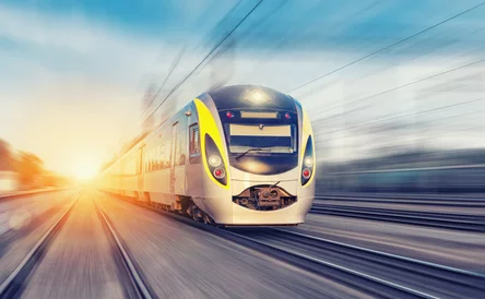Modern high speed train on a clear day with motion blur