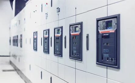 Electrical switchgear, Industrial electrical switch panel. Equipments, pipes in a modern thermal power plant
