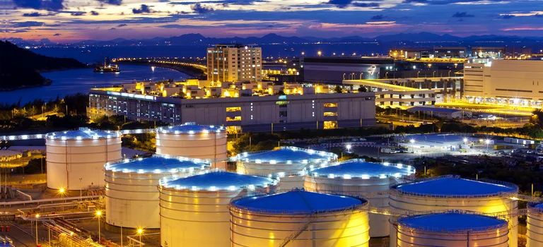 Oil tank at sunset in Hong Kong