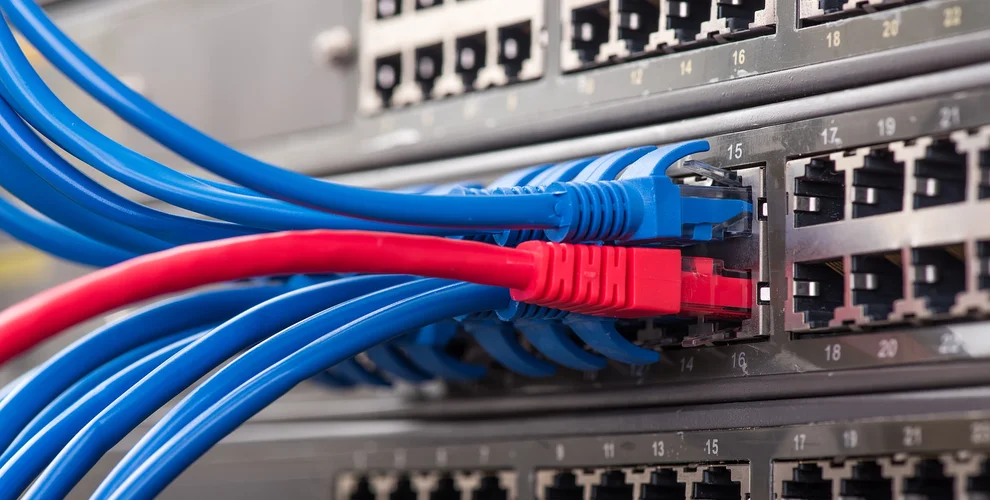 Network switch and ethernet cables,Data Center Concept.
