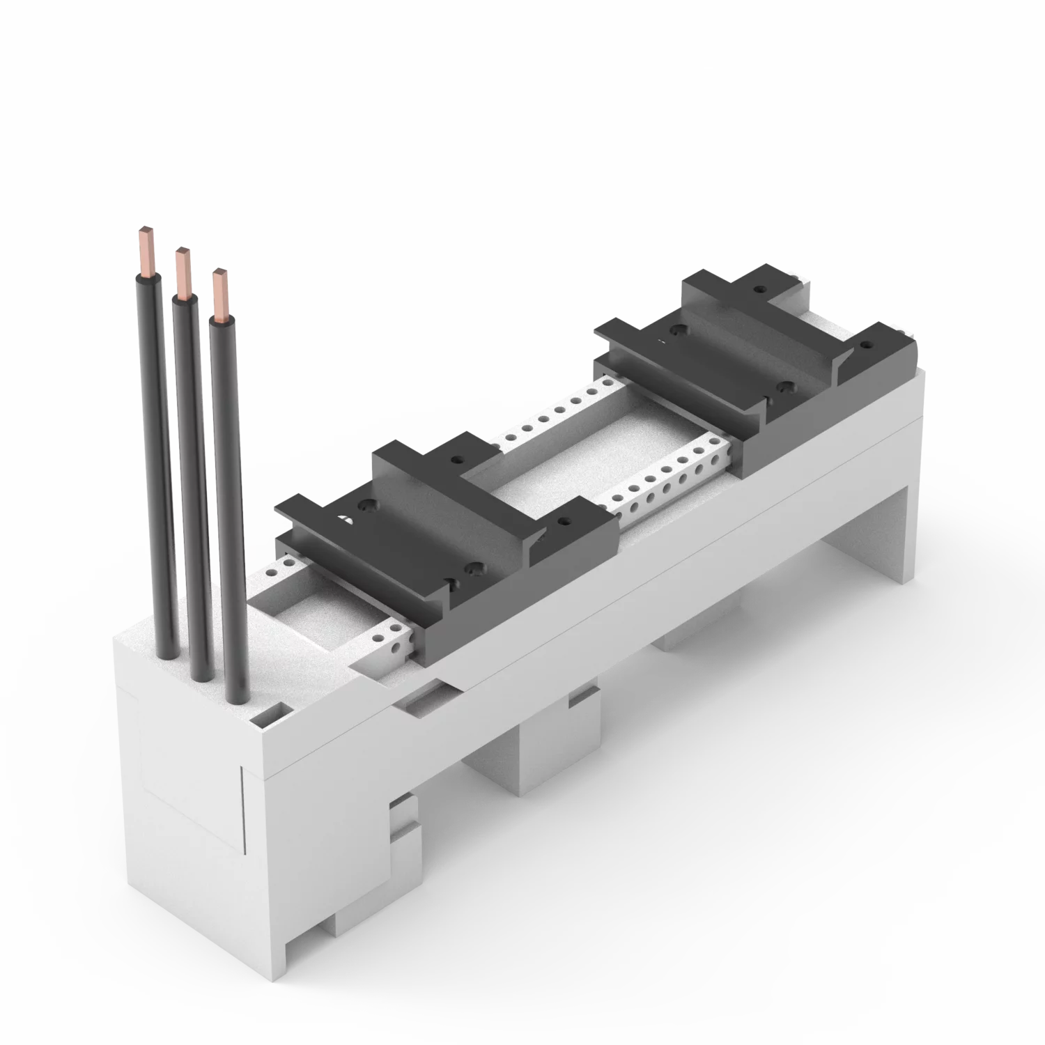 Busbar adapter 32A, with cables and 2 mounting rails.png Busbar adapter 32A, with cables