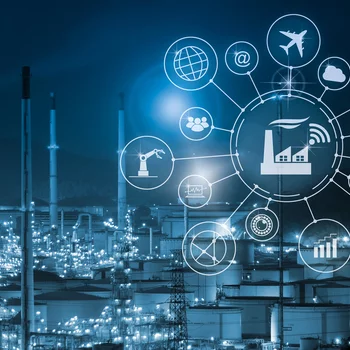 Industry 4.0 concept, smart factory with icon flow automation and data exchange in manufacturing technologies.